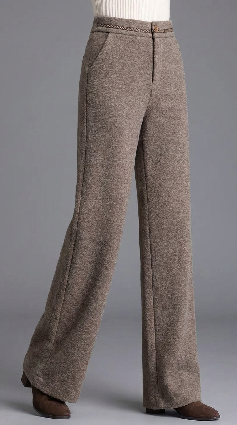 High Waist Wide Leg Woolen Pants.