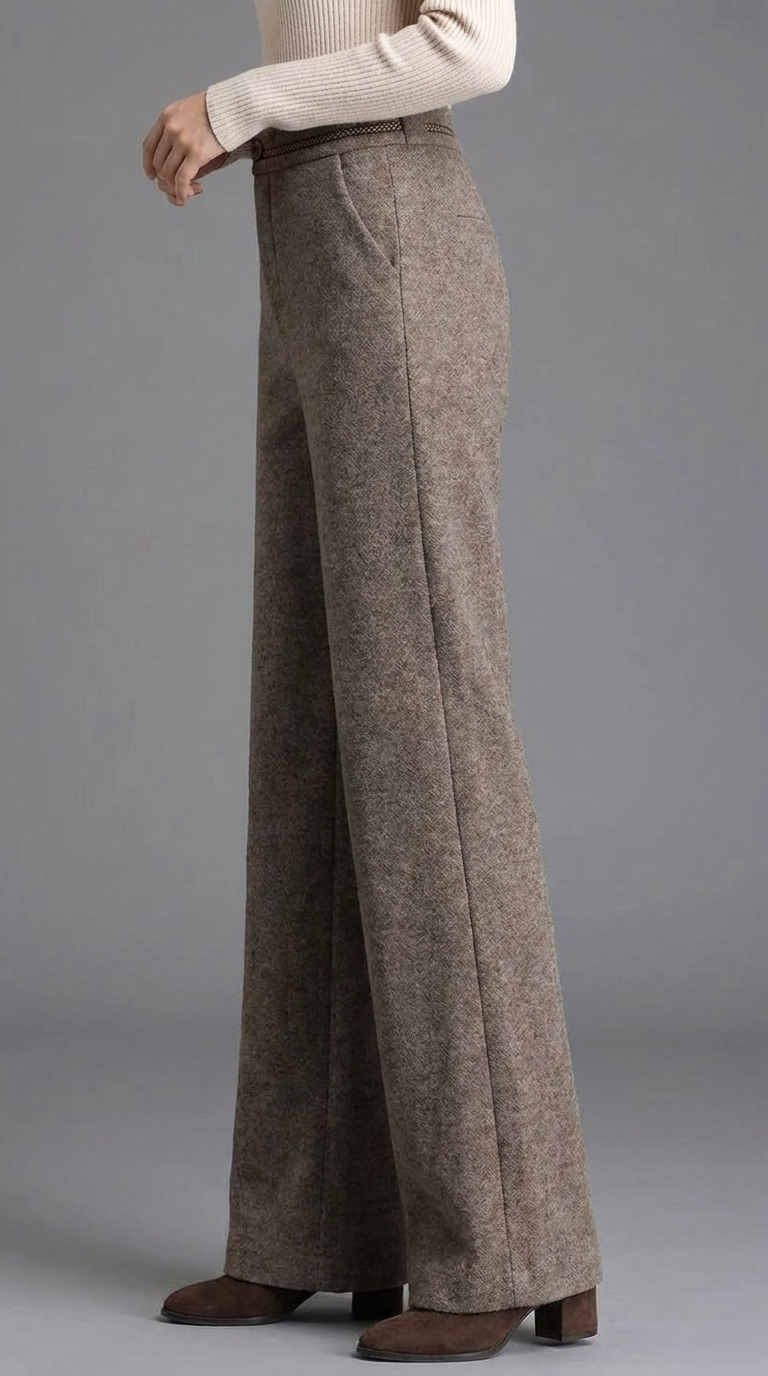 High Waist Wide Leg Woolen Pants
