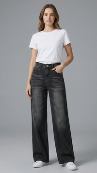 Lady RetroY2K Style High Waist Jeans - Loose Straight Leg Denim