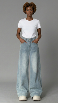 High Waist Wide Leg Jeans - Slimming Plus Size Straight Trousers