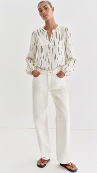 SHEIN Clasi Allover Print Notched Neckline Lantern Sleeve Blouse,Long Sleeve Tops Fall Cloth for Women