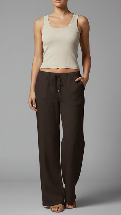 Comfort-fit wide-leg pants with pockets