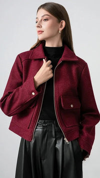 Red Bordeaux Loose Jackets - Oversized Chic Outerwear