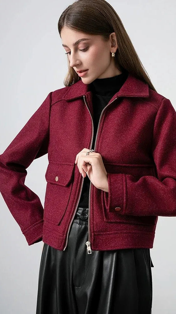 Red Bordeaux Loose Jackets