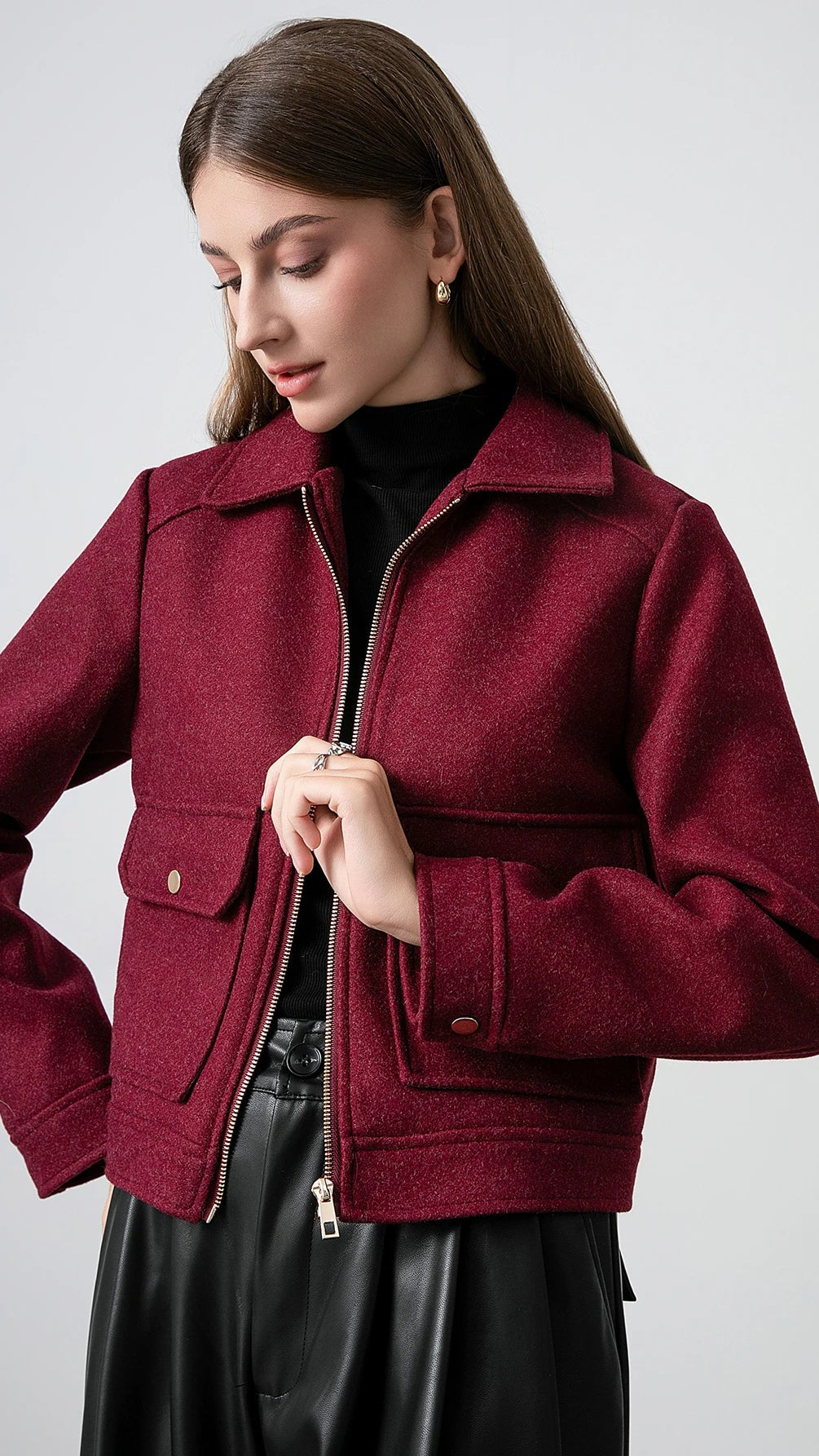 Red Bordeaux Loose Jackets