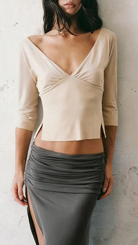 Aria Side-Slit Jersey Top