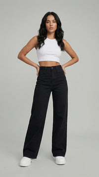 Vintage-Inspired Urban Wide-Leg Denim - Retro Wide Fit Jeans